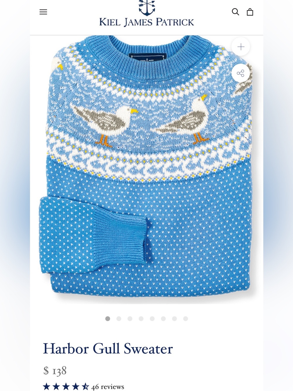 Kiel James Patrick Seagull Intarsia Crewneck Sweater - Sky Blue & White